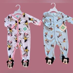 DISNEY BABY FOOTEF SLEEPER COVERALL MICKEY OR MINNIE VARIOUS SIZES